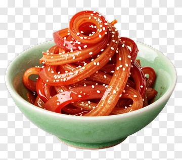 Bowl Of Red Noodles With Sesame Seeds PNG