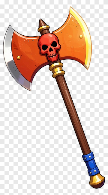 Cartoon Battle Axe With Skull Design PNG
