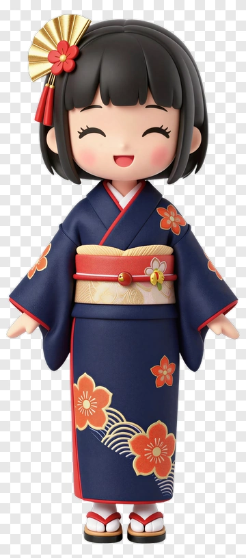 Kawaii Girl In Traditional Kimono PNG