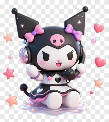Kawaii Character With Headphones And Stars PNG