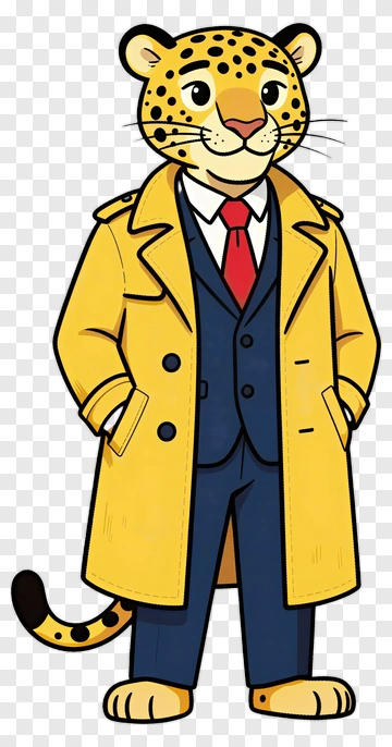 Cartoon Leopard Detective In A Yellow Coat PNG