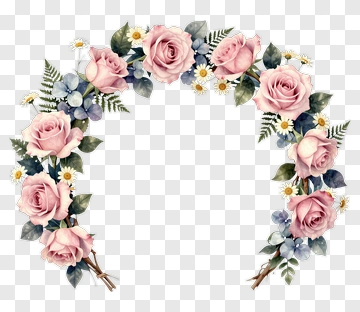 Flower Bouquet With Pink Roses And Blue Flowers PNG
