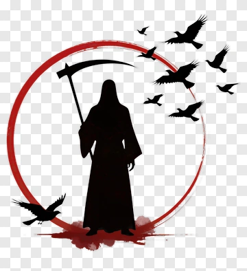 Silhouette Of A Grim Reaper With Crows PNG