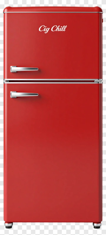 Red Refrigerator With Cig Chill Branding PNG