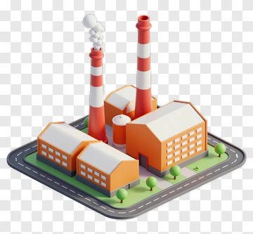 3D Industrial Factory With Smokestacks PNG