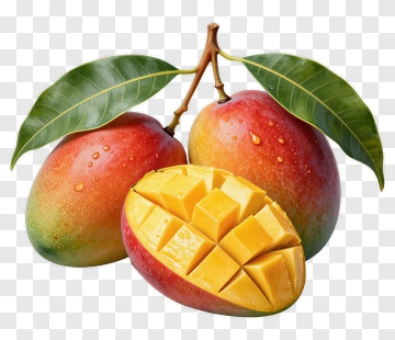 Fresh Mangoes With Leaves PNG