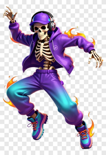 Cartoon Skeleton Dancing In Purple Tracksuit PNG