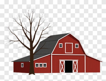 Red Barn With Leafless Tree PNG