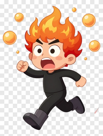 Cartoon Boy Running With Fiery Hair PNG