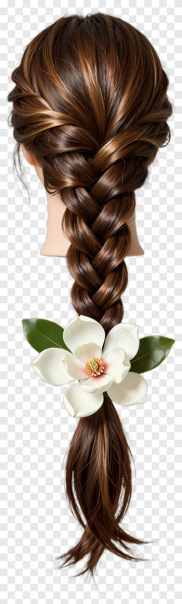 Braided Hair With White Flower PNG