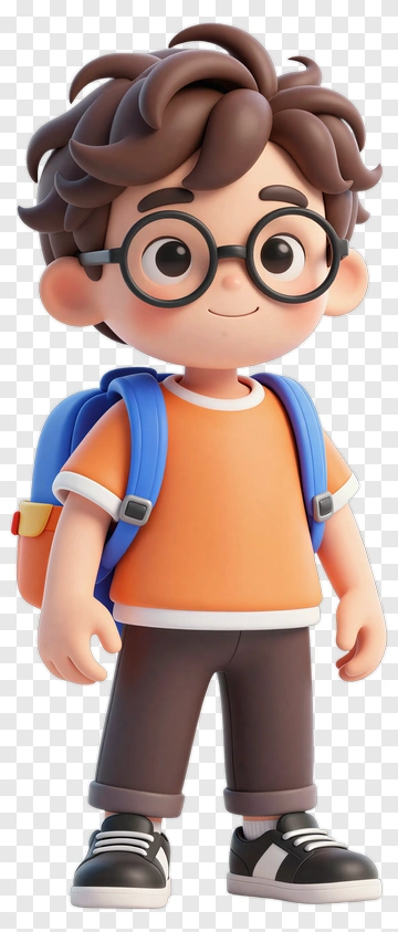 3D Boy With Backpack And Glasses PNG