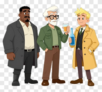 Cartoon Business Team Holding Drinks PNG