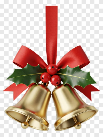Christmas Bells With Holly And Ribbon PNG