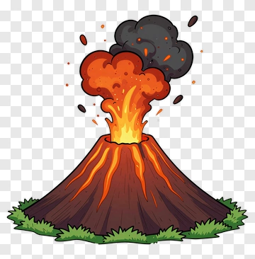 Cartoon Volcano Erupting With Lava And Smoke PNG
