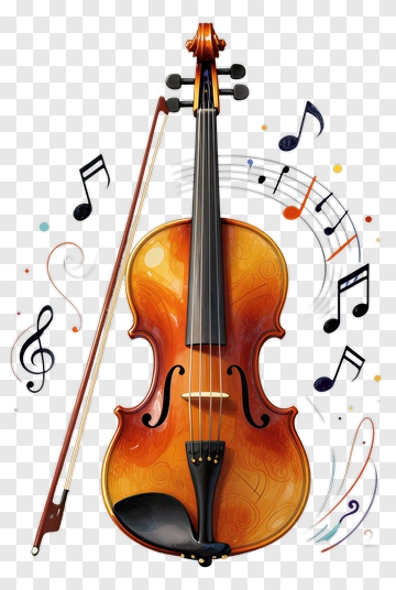 Violin And Bow With Musical Notes PNG