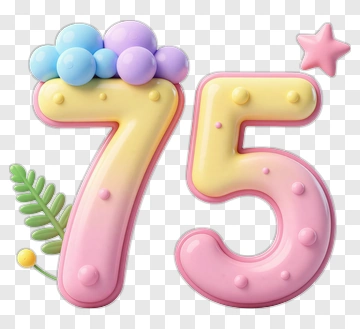 Colorful Number 75 With Decorative Elements PNG