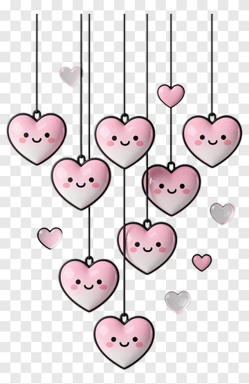 Cute Hanging Hearts With Smiling Faces PNG