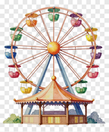 Colorful Ferris Wheel With A Carousel PNG