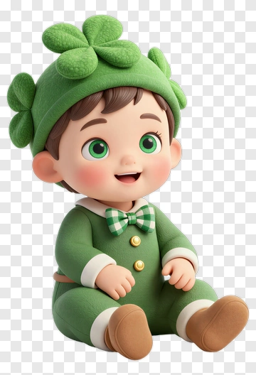Cartoon Boy In Green Outfit With Shamrock Hat PNG