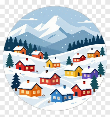 Winter Mountain Village With Colorful Houses PNG
