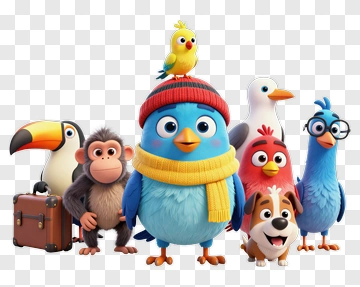 Cartoon Birds And Animals Group PNG