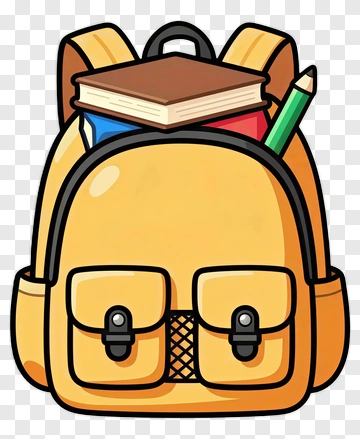 Cartoon Backpack With Books And Pencil PNG
