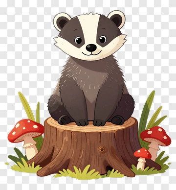 Cartoon Badger Sitting On A Tree Stump PNG