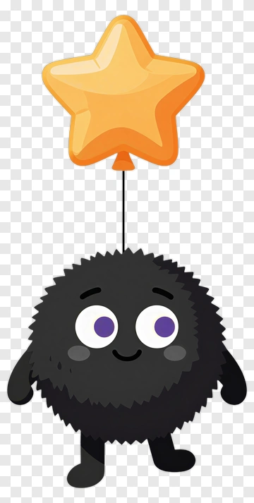 Cartoon Character Holding An Orange Star Balloon PNG