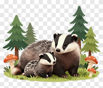 Cartoon Badgers In A Forest Setting PNG