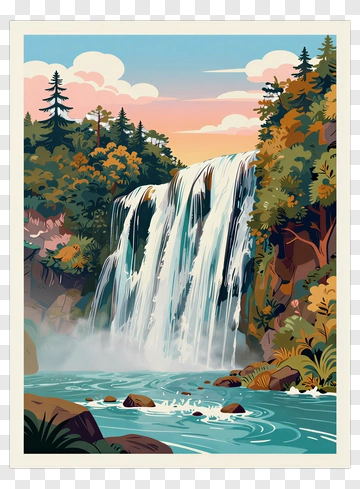 Waterfall In A Forest Landscape PNG