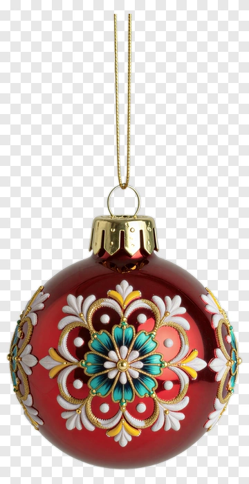 Red Christmas Ornament With Floral Design PNG