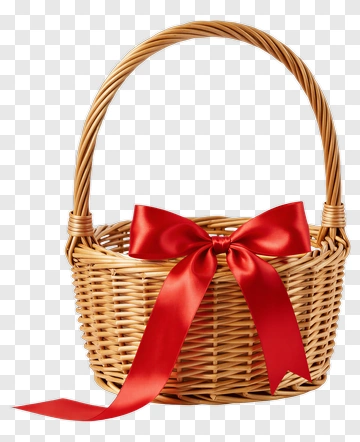Woven Basket With Red Ribbon PNG
