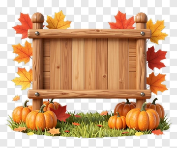 Wooden Sign Surrounded By Pumpkins And Autumn Leaves PNG