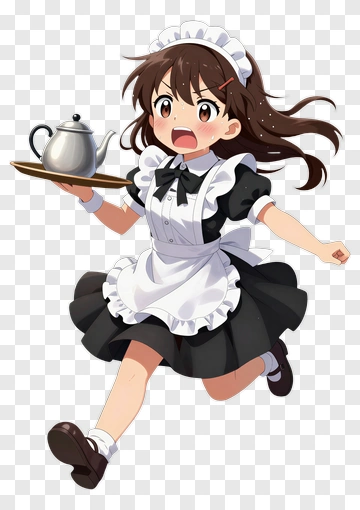 Anime Maid Carrying A Teapot PNG