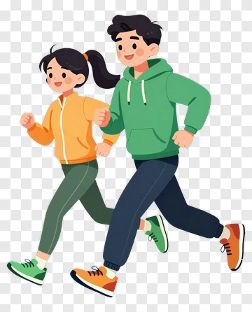 Cartoon Couple Running Together PNG