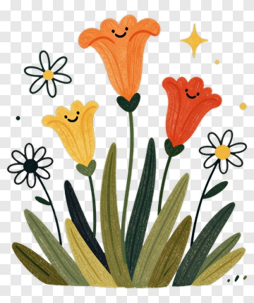 Colorful Flowers With Smiling Faces PNG