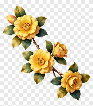 Yellow Flower Branch With Leaves PNG