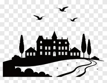 Silhouette Of A Mansion By A River PNG