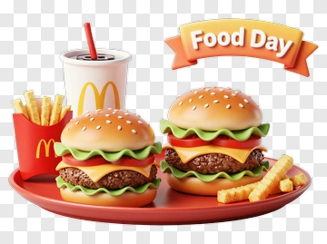 Food Day Featuring Burgers And Fries PNG