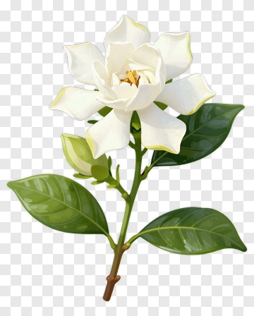 White Flower With Green Leaves PNG