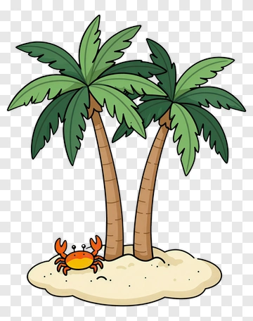 Cartoon Crab Under Palm Trees PNG