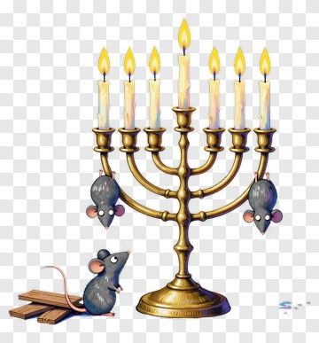 Cartoon Menorah With Mice PNG