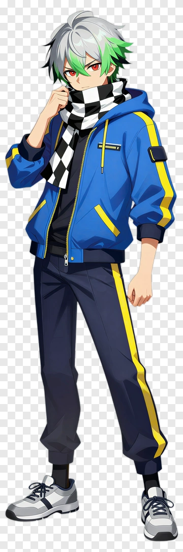 Anime Character In Blue Jacket With Scarf PNG
