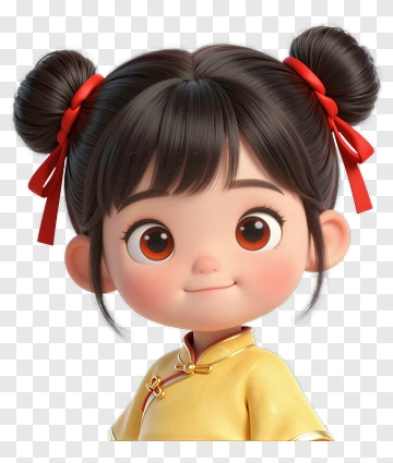 Cartoon Girl With Pigtails Wearing A Yellow Dress PNG