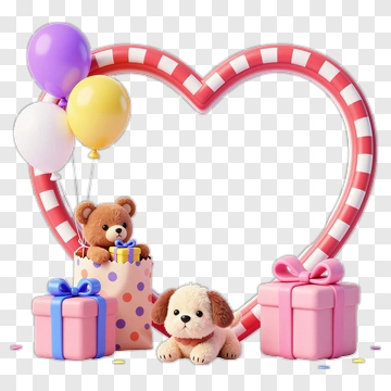 Colorful Heart Frame With Teddy Bears And Balloons PNG