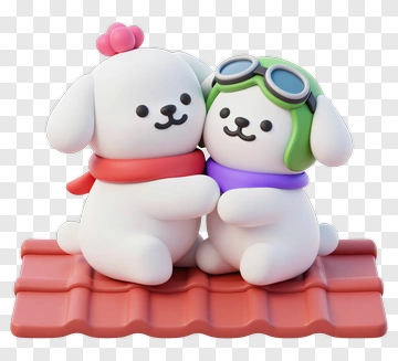 3D Cartoon Dogs Embracing On A Roof PNG