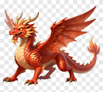Cartoon Red Dragon With Large Wings PNG