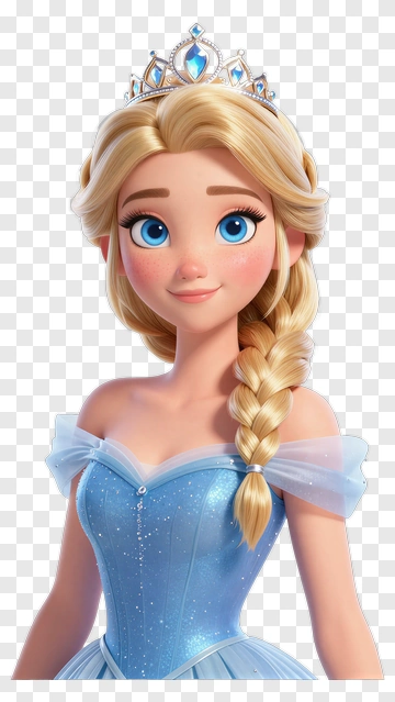 Princess Character With A Blue Dress And Crown PNG