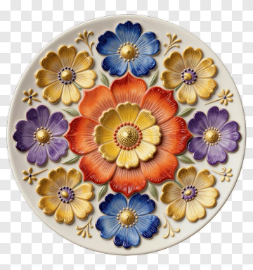 Colorful Floral Plate Design PNG