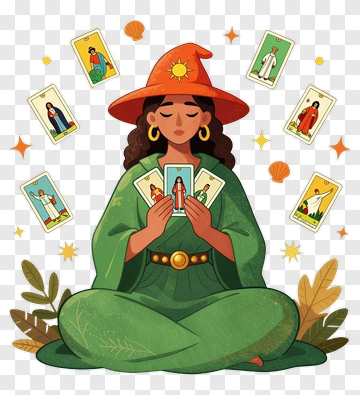 Cartoon Tarot Card Reader Holding Cards PNG